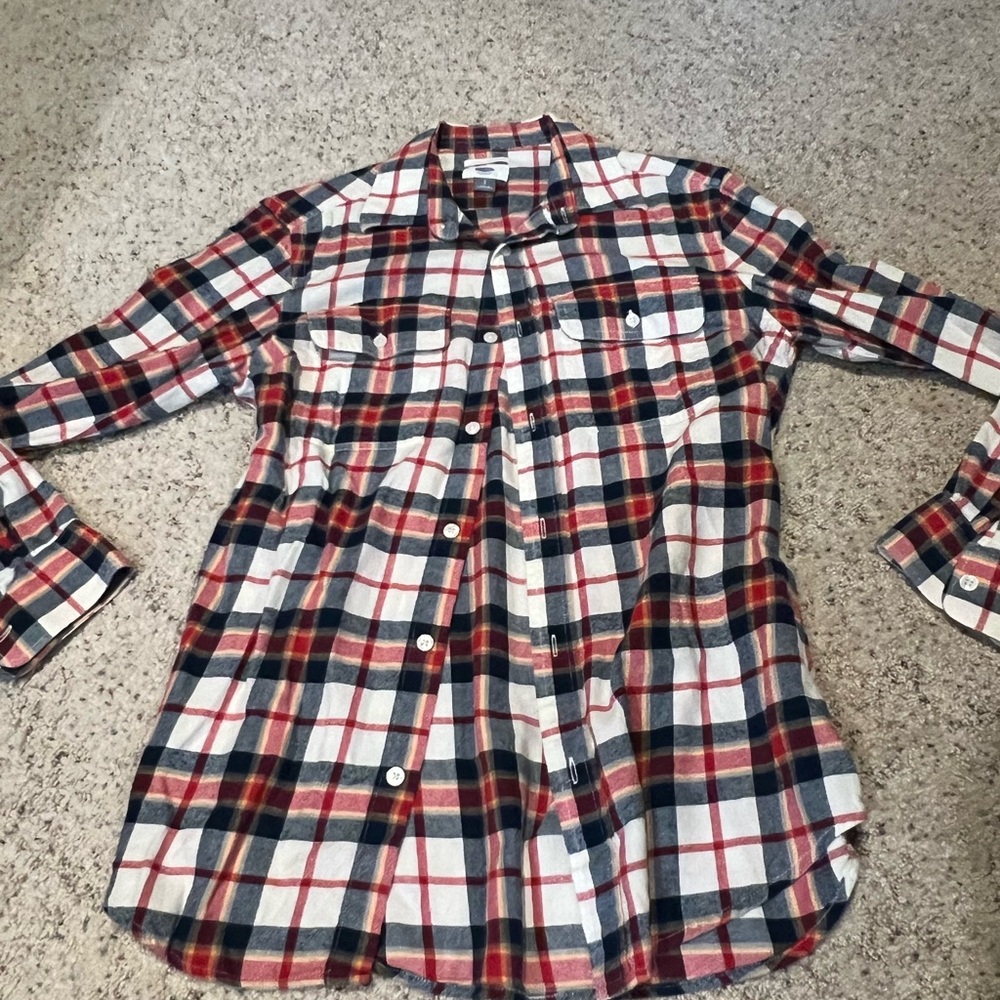 Old Navy Men's Plaid Shirt - Red, Blue, White